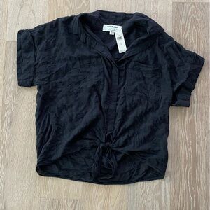 Anthropologie cloth and stone black front tie blouse
